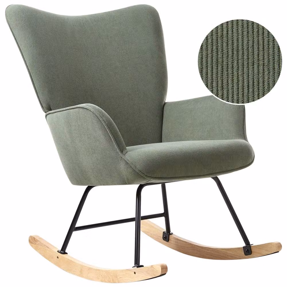Wyld and Coco Green Corduroy Rocking Armchair with Black Metal Legs – 2