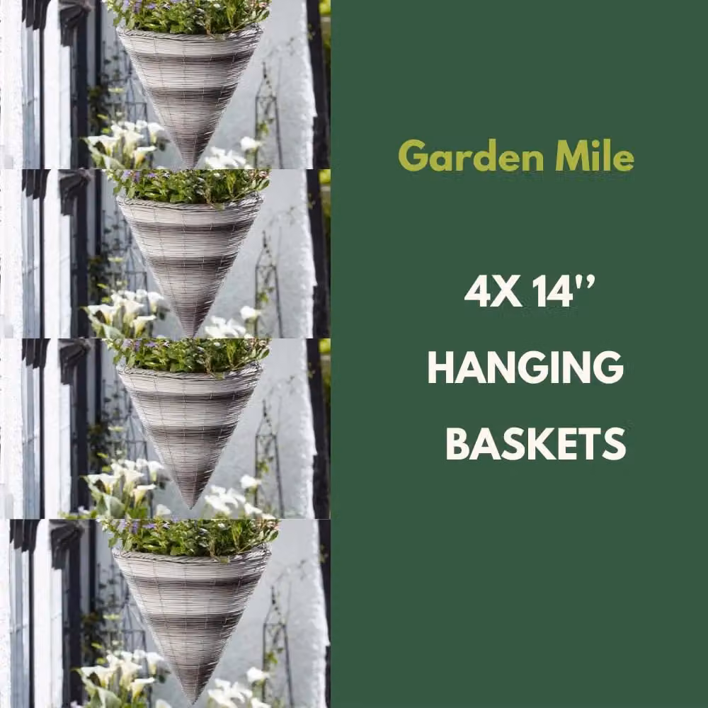 Marco Paul Grey Rattan Effect Hanging Flower Basket Planter, Diameter: 35.56 cm – 4