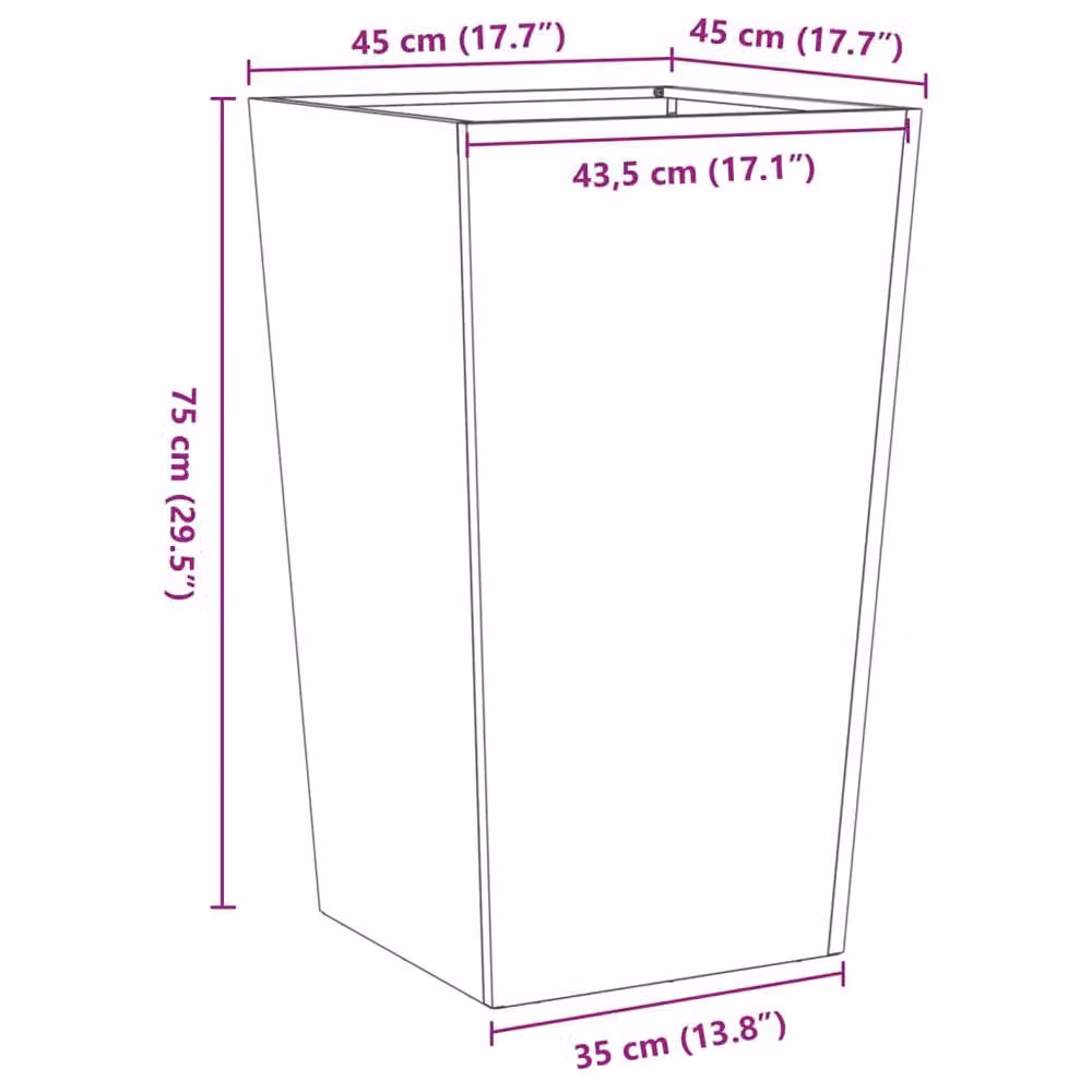 Berkfield Home Brown Corten Steel Garden Planter Tub, W/D/H: 45 x 45 x 75 cm – 4