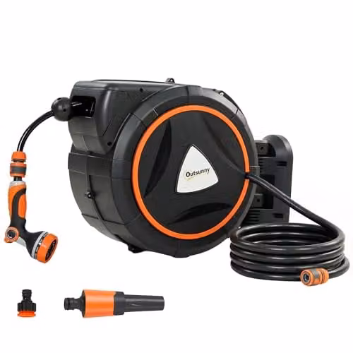 Outsunny Orange Wall Mounted Automatic Retractable Hose Reel