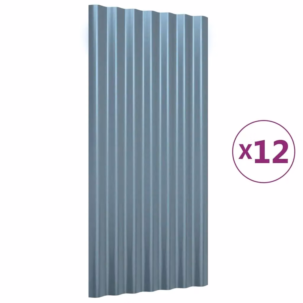 Berkfield Home 12-piece Corrugated Steel Roof Panels in Grey, W: 80 cm, H: 36 cm – 2