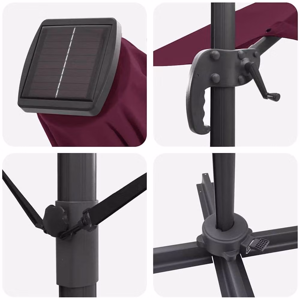 Berkfield Home Roma Cantilever Parasol with LEDs in Red, W/D/H: 352 x 251 x 265 cm – 6