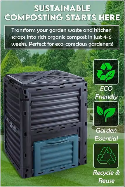 HYGRAD Built to Survive Garden Outdoor Composter Bin with Flip Lid in Black and Green Plastic