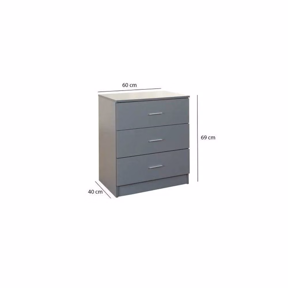ERGOVEXA Grey 3 Drawer Bedroom Chest of Drawers and Storage Cabinet – 2