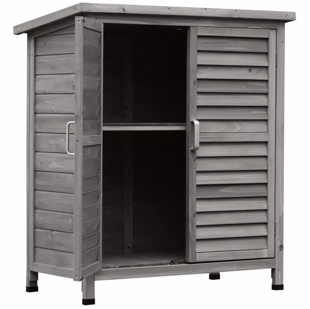 STILVORA Grey Lacquered Garden Storage Cabinet with Roll Shutter and Internal Shelves – 3