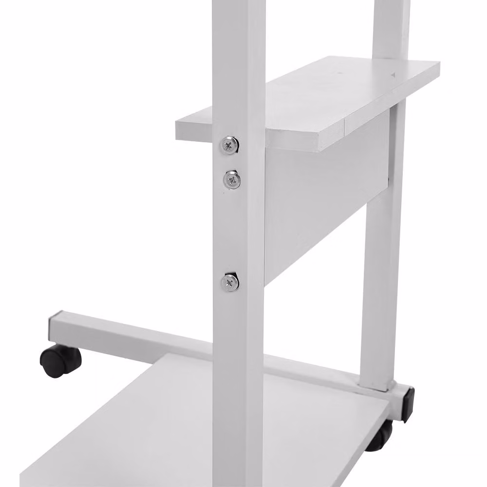 Living and Home 3-tier Height Adjustable Mobile Overbed Desk with Wheels in White – 3