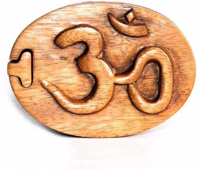 KDMK Om Bali Magic Box Brown Sheesham Wood Oval Puzzle Gift