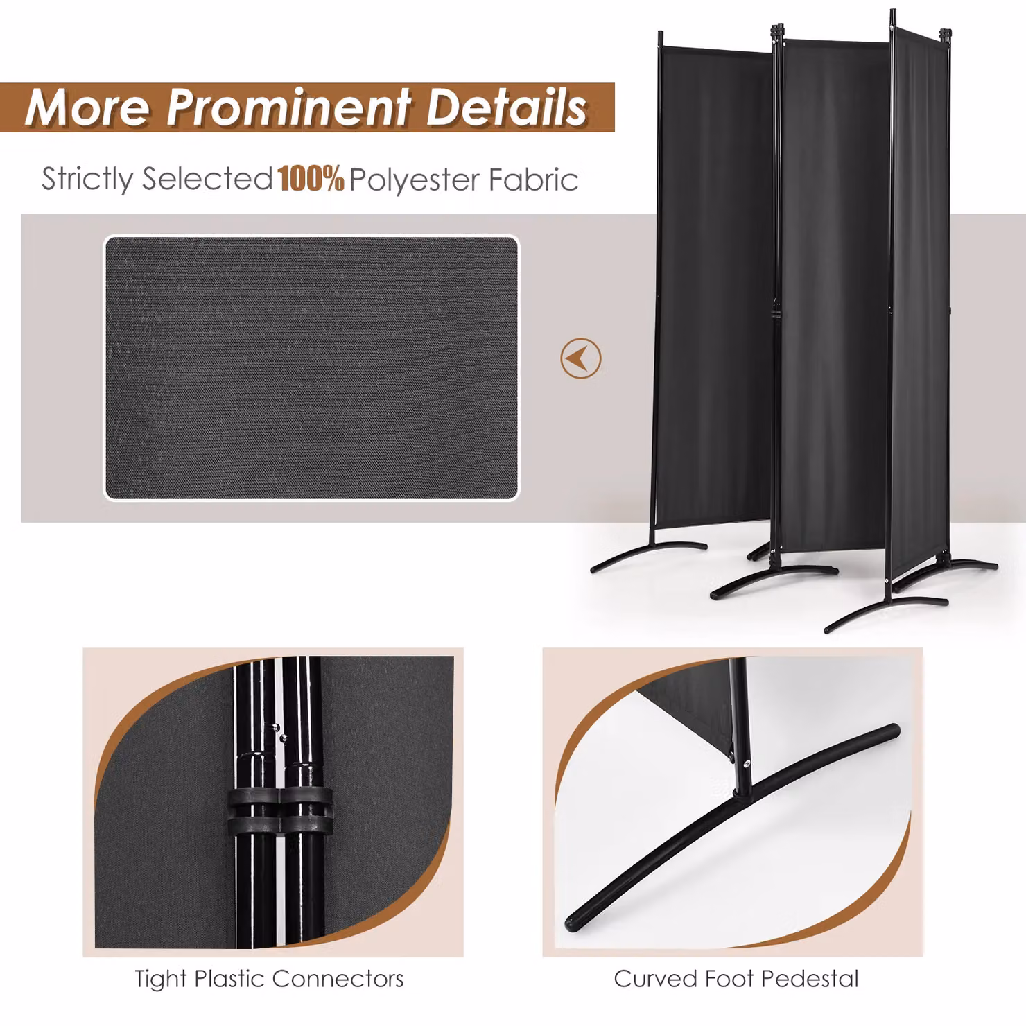 Costway 4-Panel Folding Room Divider Freestanding Privacy Screen in Black, Height: 173 cm – 6