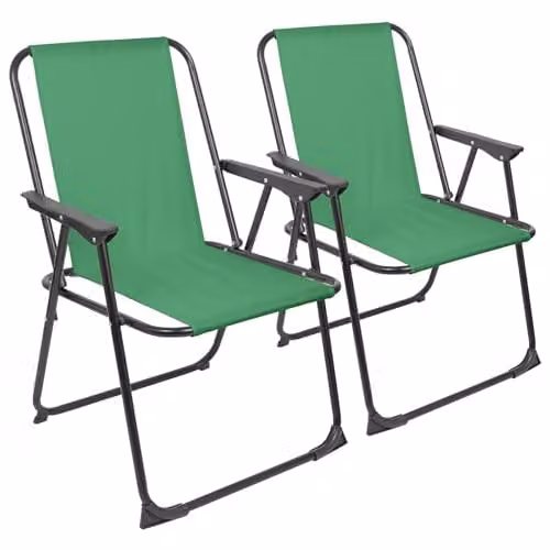 Harbour Housewares Folding Metal Beach Chairs with Armrests, Pack of 2, Green and Black