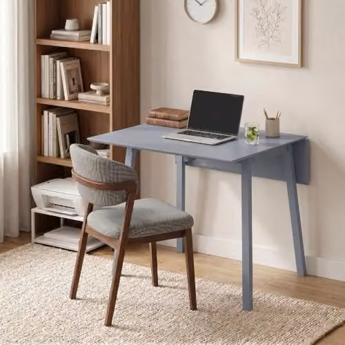 HOMCOM Grey Solid Pine Wood Folding Dining Table with Butterfly Drop Leaf, W/D/H: 110 x 86 x 75 cm – 4
