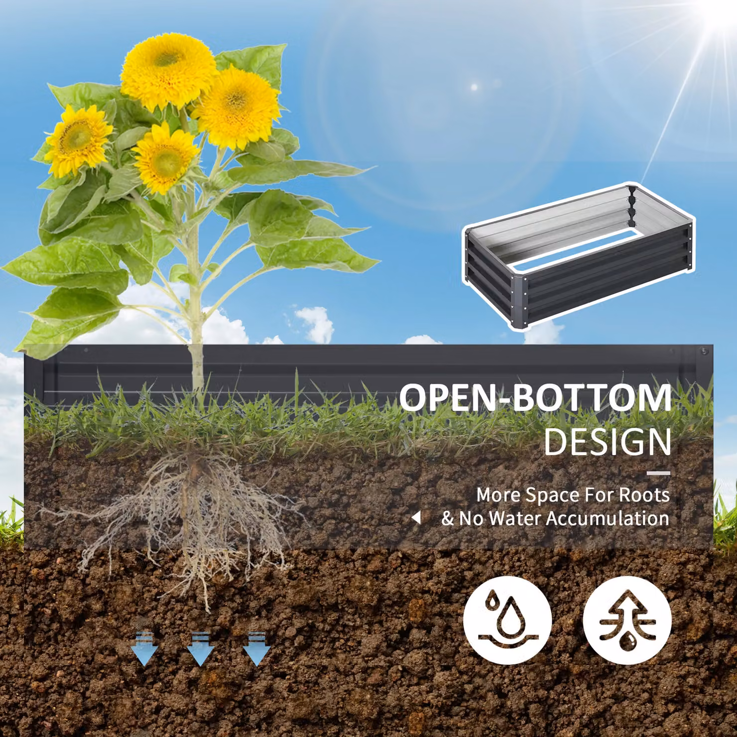 Outsunny Galvanised Steel Raised Garden Bed for Herbs and Vegetables, Grey, W/D/H: 60 x 60 x 30.5 cm – 10