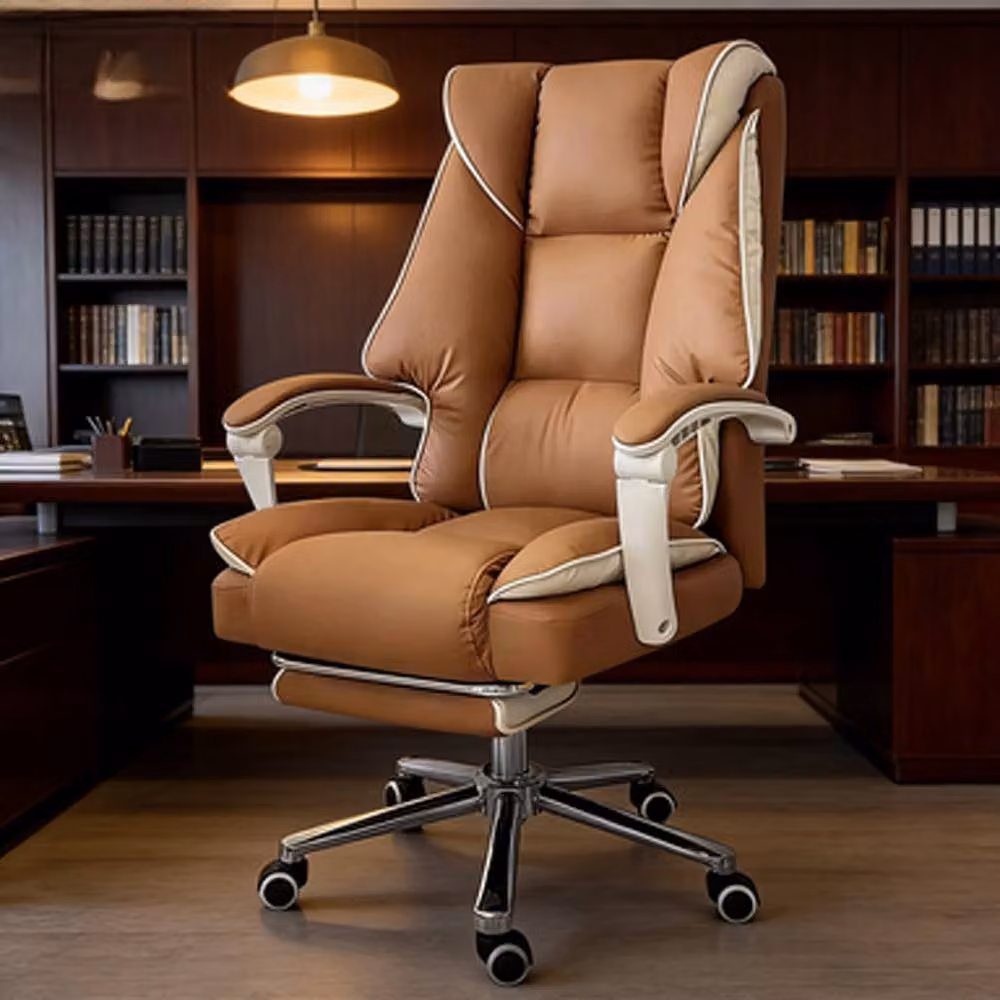 FORGEVIO Khaki Executive Office Chair with 360 Degree Swivel, Headrest and Armrests in Synthetic Leather – 3