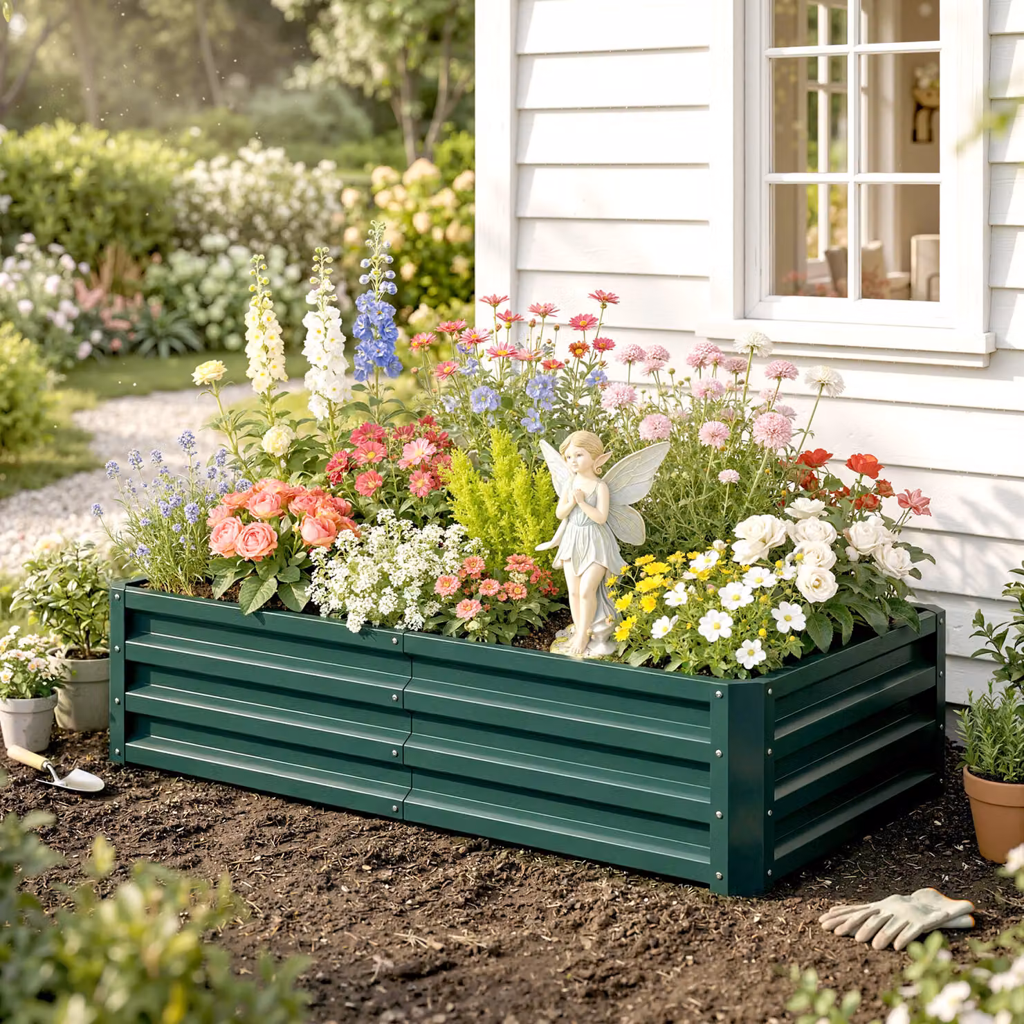 Outsunny Galvanised Steel Raised Garden Bed in Green for Herbs and Vegetables, W/D/H: 60.0 x 30.5 x 60.0 cm – 7