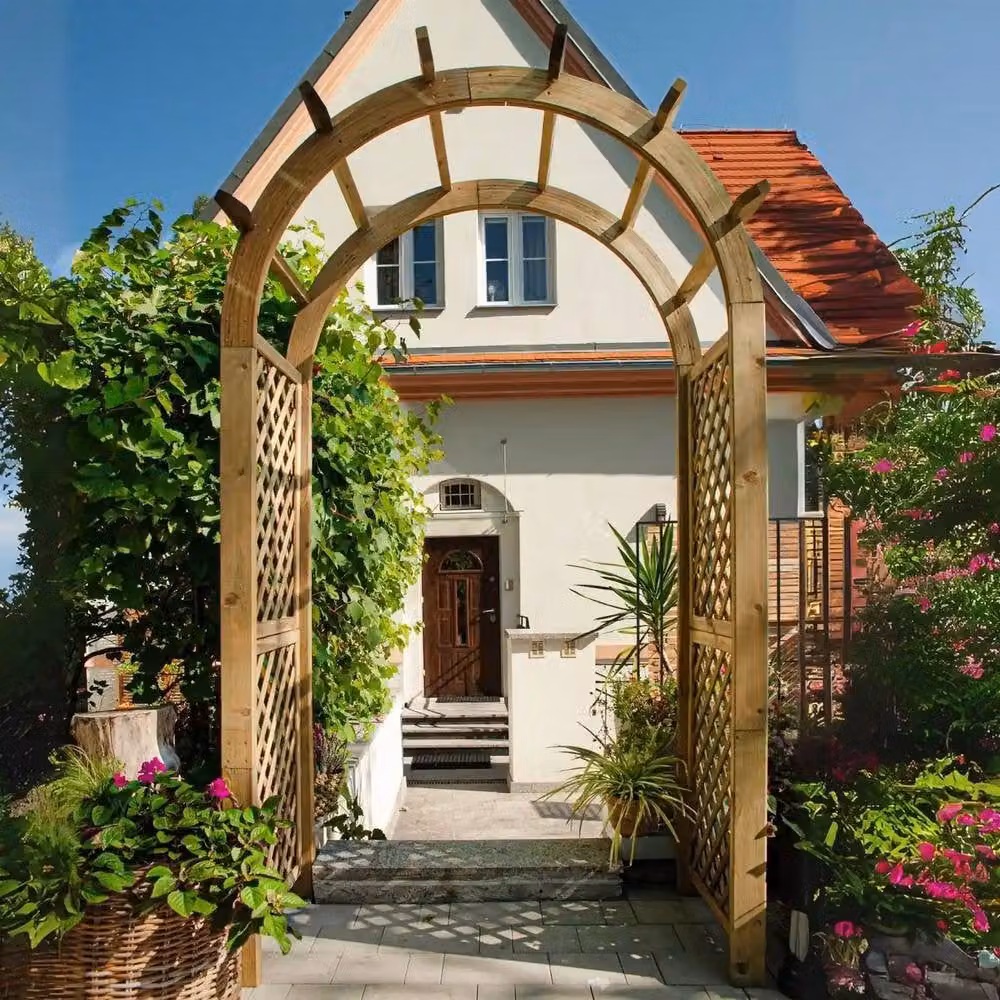 Jagram Garden Buildings Classic Rose Wooden Garden Arch in Brown, L137 x W92 x H247 cm – 2