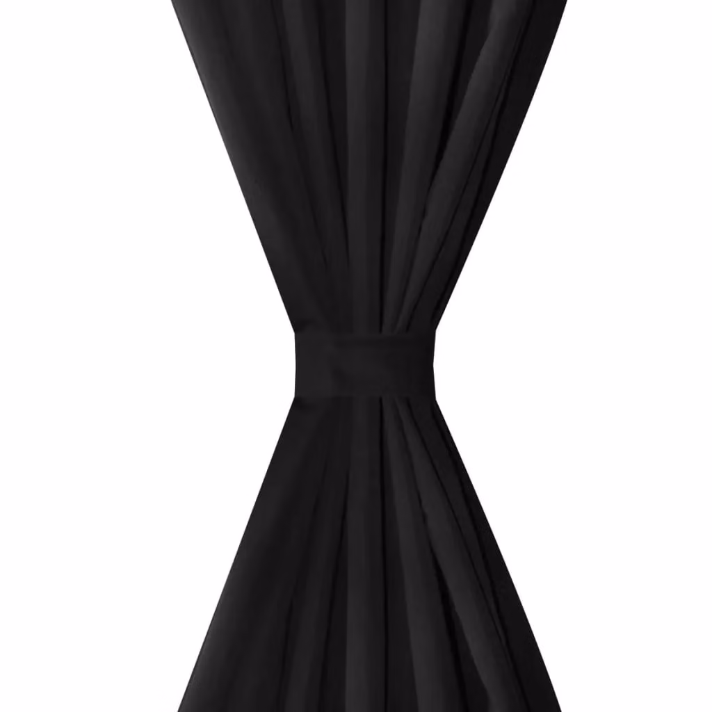 Berkfield Home 2-Piece Black Micro-Satin Curtain Set with Tabs, W: 140 cm, H: 175 cm – 3