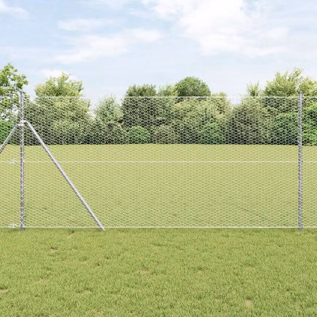 Berkfield Home Hexagon Fence, Galvanised Steel, Silver/Grey, H: 140 cm x W: 100 cm x L: 10 m