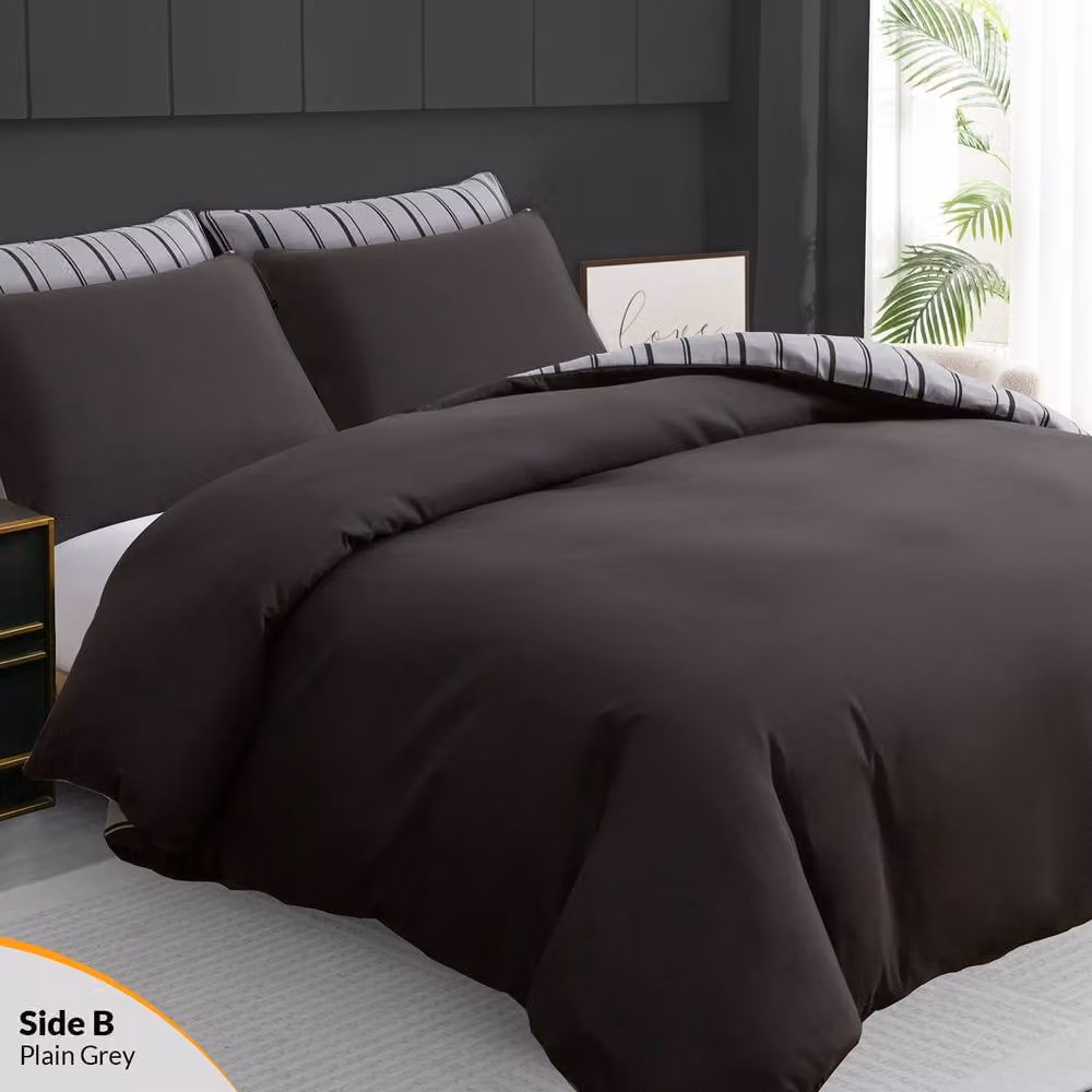 Lazzaro Home Alston Reversible Microfibre Duvet Cover and Pillowcase Set, Grey, 200 x 200 cm – 5