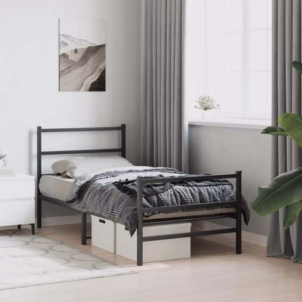 Berkfield Home Metal Bed Frame with Footboard in Black, W/D/H: 90 x 190 cm – 3