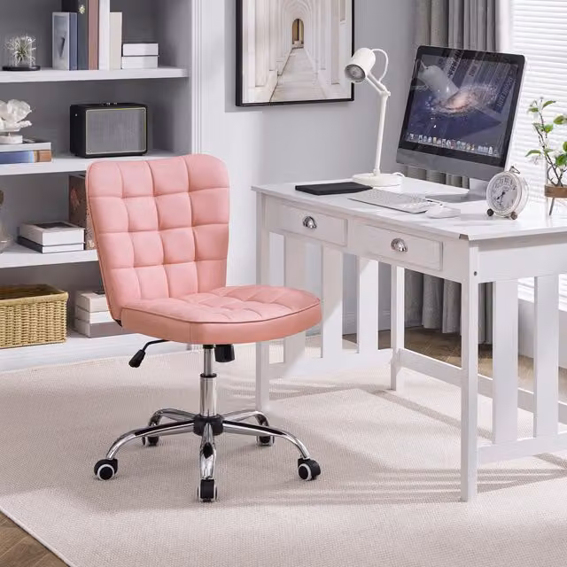 Yaheetech Modern Pink Faux Leather Swivel Task Chair for Home Office