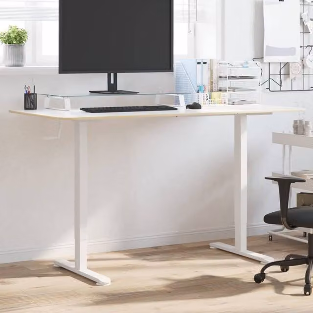 Berkfield Home Height Adjustable Standing Desk Frame in White Steel, W: 94-135 cm, D: 60 cm, H: 70-114 cm