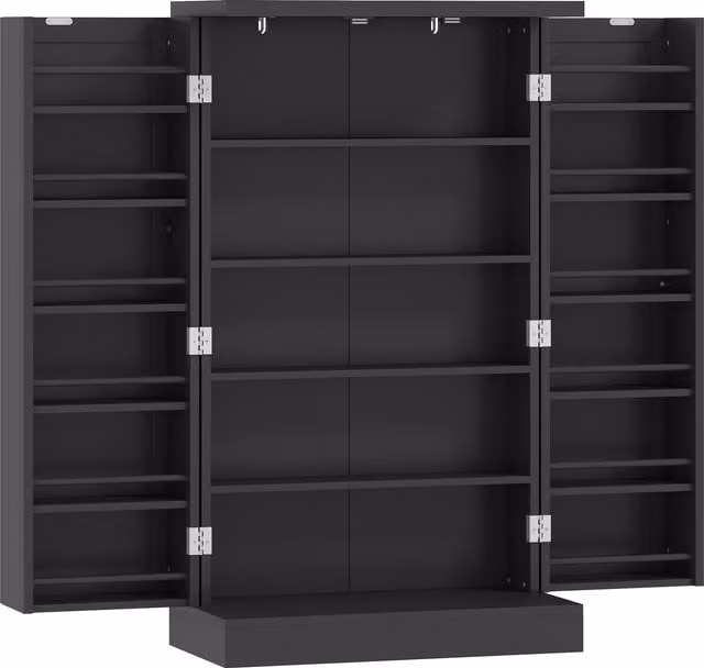 HOMCOM Black Freestanding Kitchen Pantry Cabinet with Adjustable Internal Shelves and Hinged Doors, W: 60.0 cm, D: 21.5 cm, H: 104.0 cm – 1