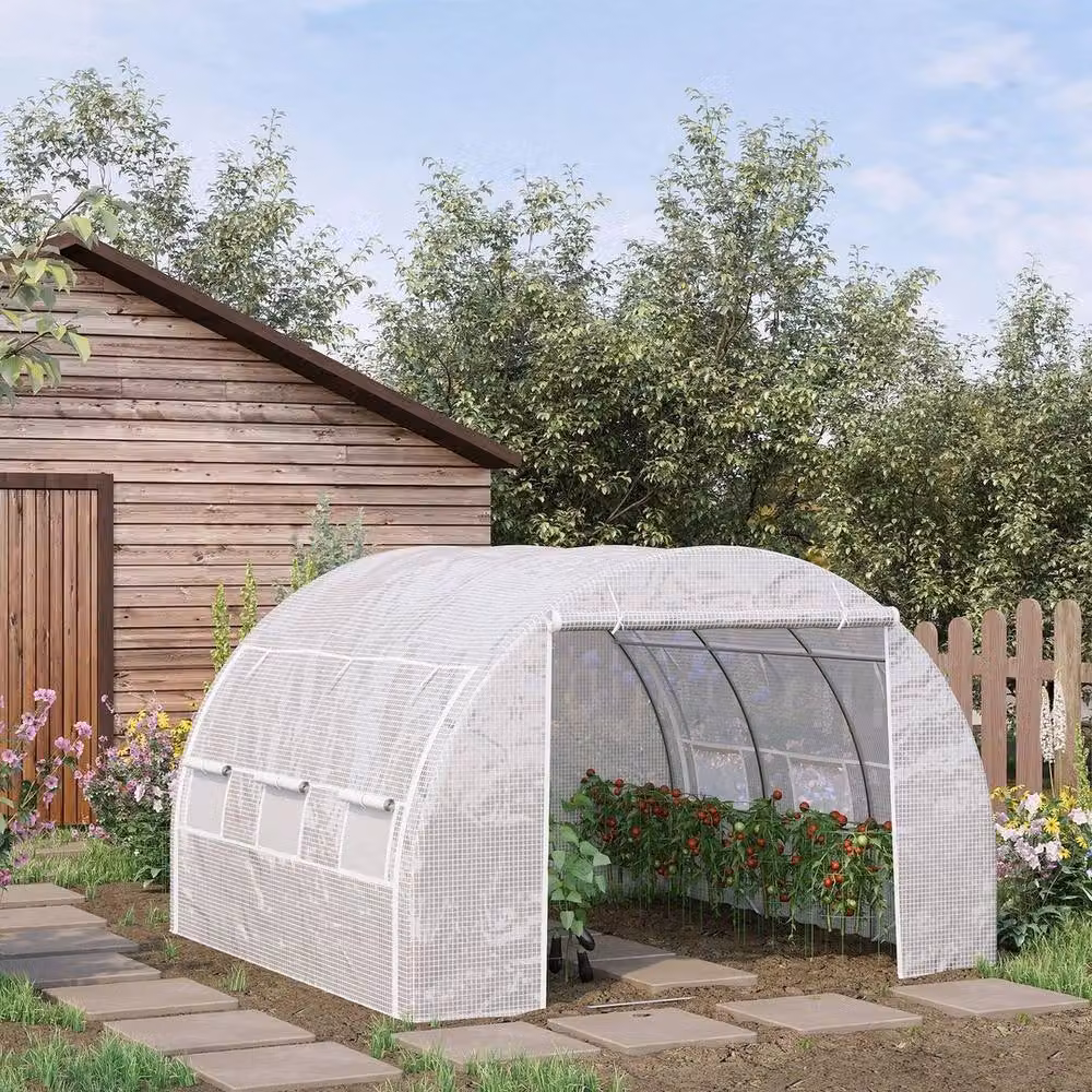 FLAVORA White Polytunnel Greenhouse Tent with Windows and Galvanised Steel Frame, 3 x 3 m – 2