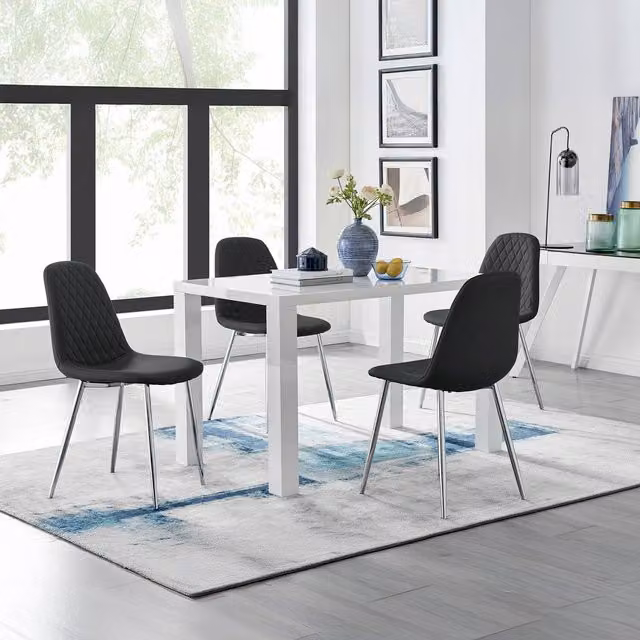 FurnitureboxUK Pivero White High Gloss Rectangular Dining Table and 4 Corona Silver Chairs in Black