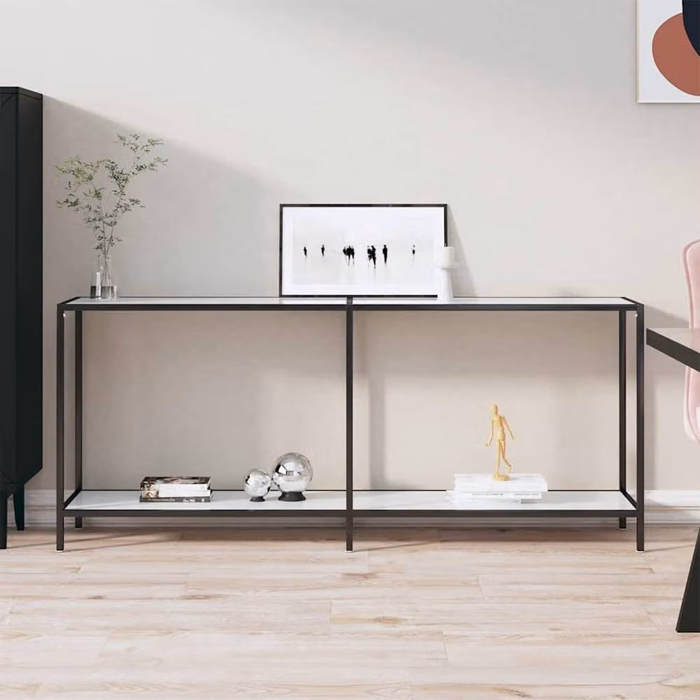 Berkfield Home White Console Table with Tempered Glass, W/D/H: 180 x 35 x 75.5 cm – 1