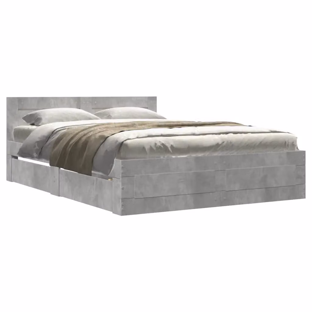 Berkfield Home Bed Frame with Headboard and Drawers in Concrete Grey, W/D/H: 140 x 200 cm – 2