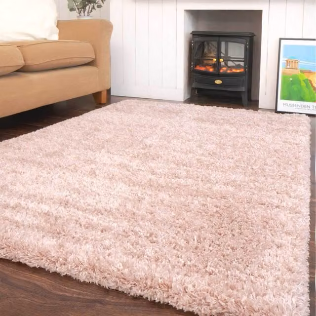 The Rug House Shaggy Super Soft Living Area Rug in Blush Pink, W: 330 cm, D: 240 cm