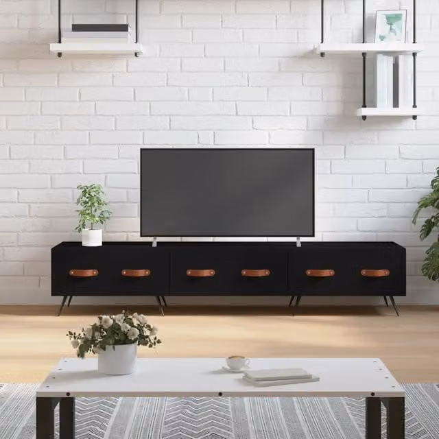 Berkfield Home Mid Century TV Cabinet in Black, W/D/H: 150 x 36 x 30 cm
