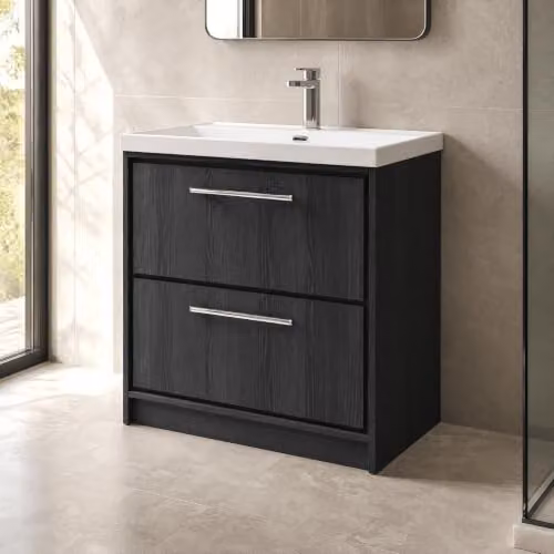 Balterley Floor Standing Bathroom Vanity Unit with Basin and 2 Soft Close Drawers, Graphite Grey, W/D/H: 81.0 x 46.0 x 85.0 cm – 5