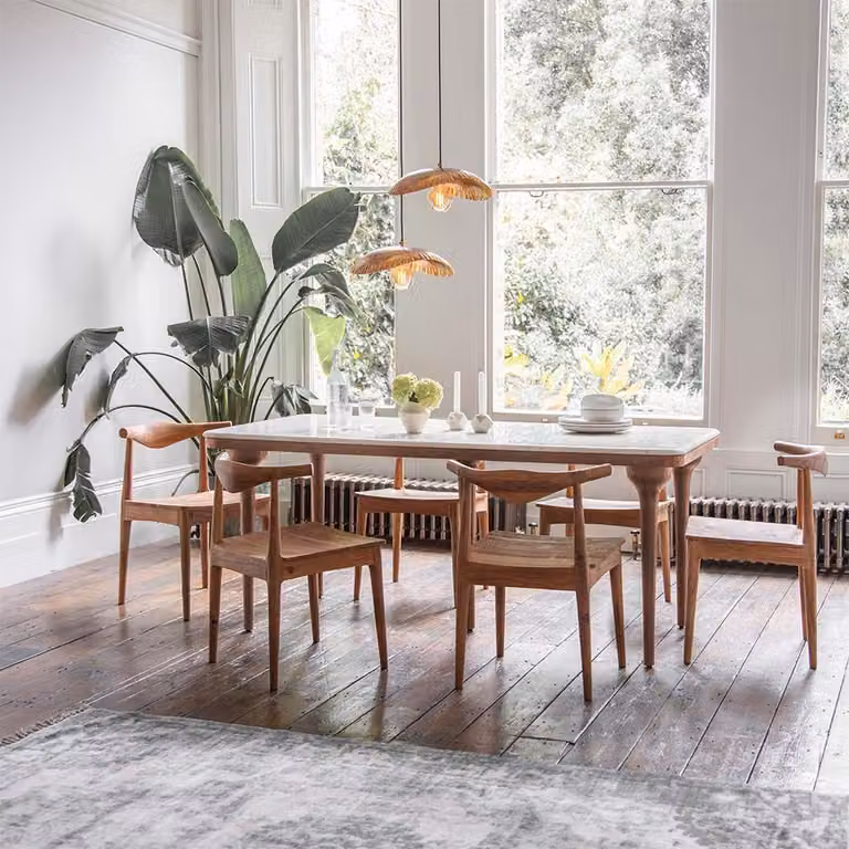 Atkin & Thyme Cone Marble Rectangular Dining Table in White and Brown, W: 180 cm