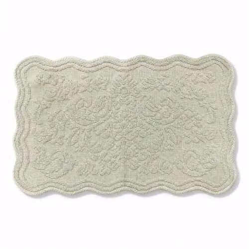 Allure Bath Fashions Gracie Jacquard Scalloped Bath Mat, 100% Cotton, Sage Green – 1