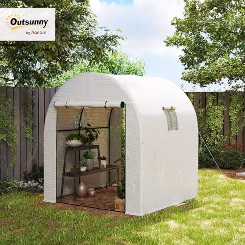 Outsunny White Polytunnel Greenhouse with Mesh Windows, W/D/H: 180 x 180 x 200 cm – 2