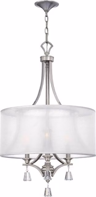 Loops 3 Bulb Chandelier Hanging Pendant Light in Silver with Crystal and Metal Details, E14 60W LED Compatible