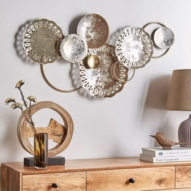 Wyld and Coco Heritage Round Geometric Metal Wall Art in Multicolour and Gold