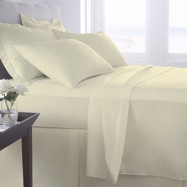 HomeSpace Direct 400 Thread Count Plain Fitted Sheet in Beige/Yellow, 200 x 200 cm