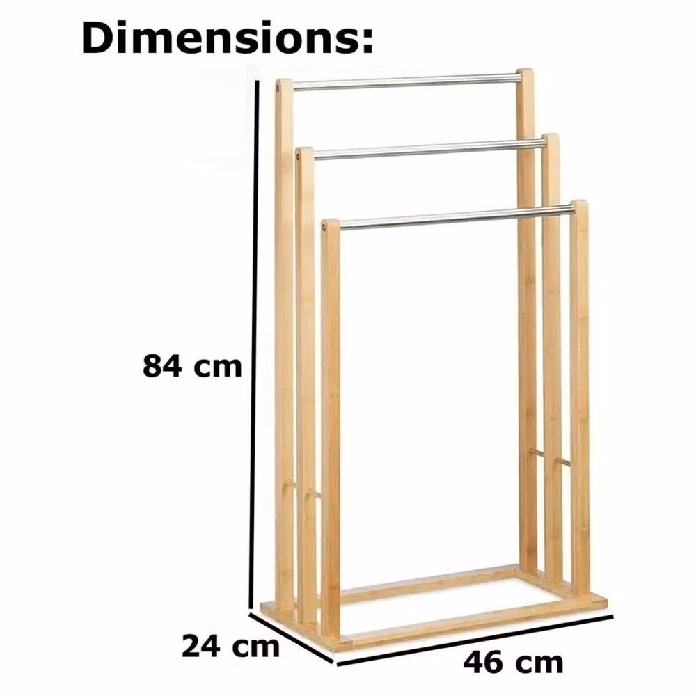 Havendro Bamboo Free Standing Bathroom Towel Rack in Brown, W/D/H: 46.0 x 24.0 x 84.0 cm – 2