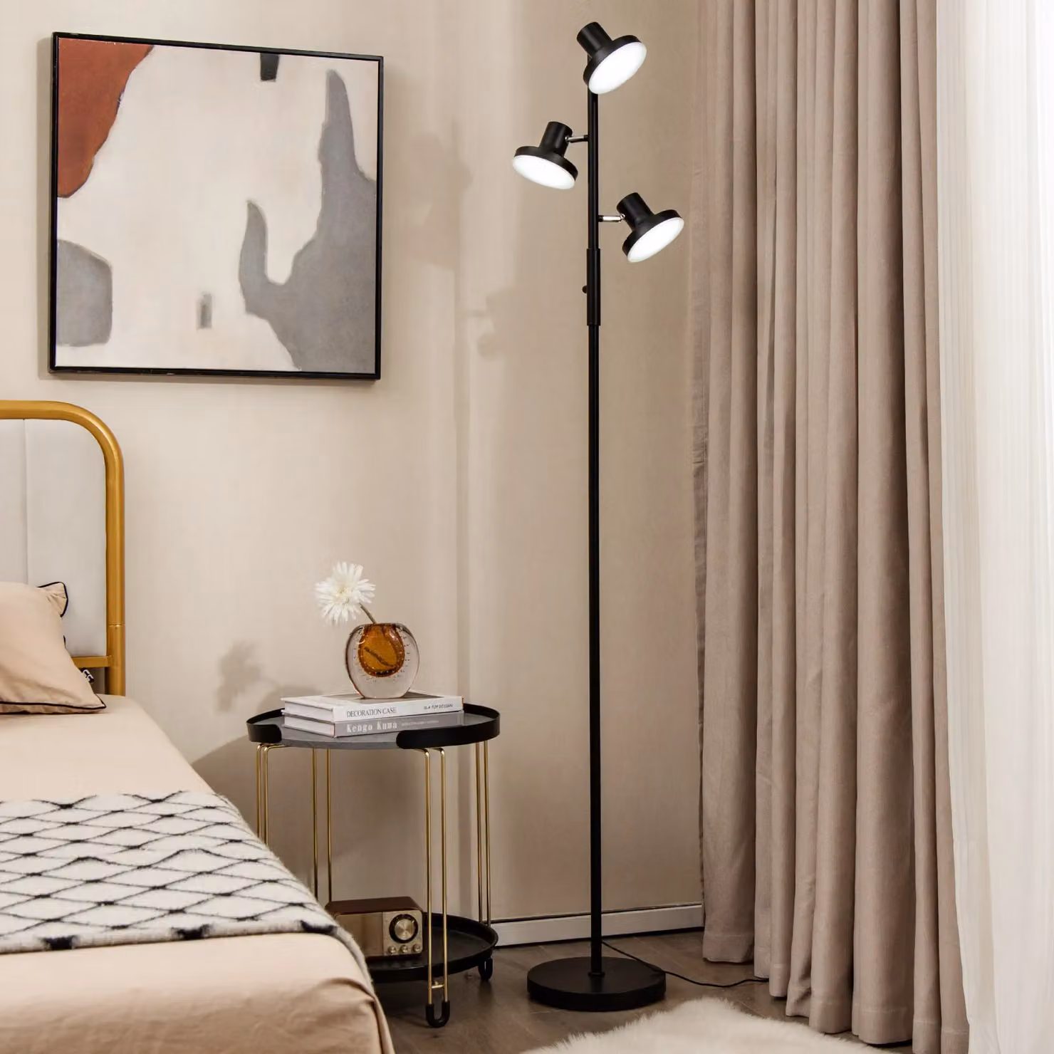 Costway Modern 3-Light LED Floor Lamp in Black with Adjustable and Dimmable Heads, H 173 cm x W 25 cm x D 25 cm – 2