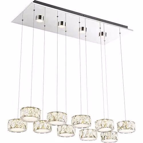 Globo Lighting Amur Suspended LED Pendant Light, Chrome and Silver with Crystal, 96 W