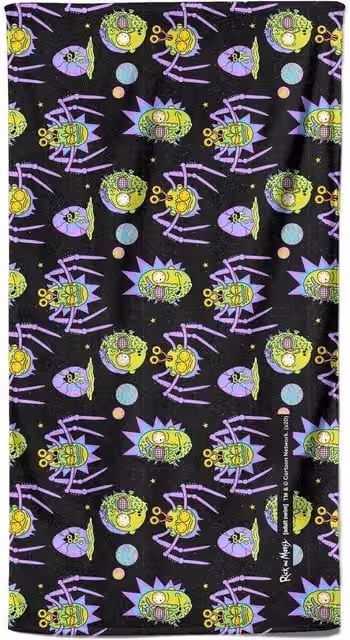Rick & Morty Brain Head & Spiders Graphic Cotton Beach Towel, Multicolour, W: 140 cm, H: 70 cm, D: 70 cm
