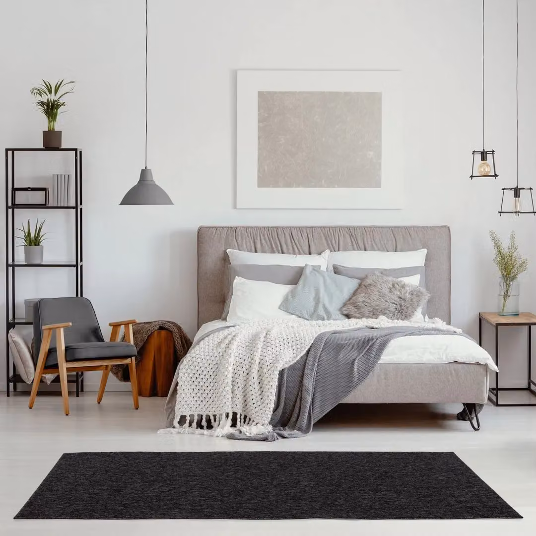 THE RUGS Flex Collection Solid Design Low Pile Living Room Rug in Dark Grey, W/D/H: 80 x 300 cm – 5