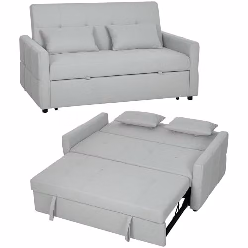 HOMCOM 2 Seater Click Clack Sofa Bed in Grey Fabric with Scatter Cushions – 1