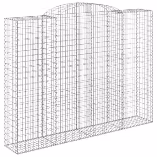 vidaXL Arched Gabion Baskets, 7 Piece Set, Silver Galvanised Steel, W: 300 cm, D: 50 cm, H: 220/240 cm