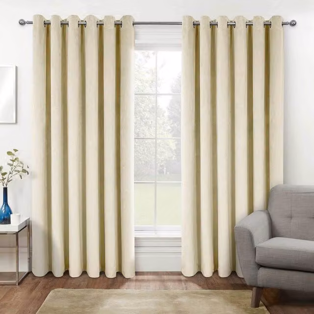 Homescapes Thermal Blackout Velvet Fabric Panel Curtains in Beige with Eyelets, Height: 183 cm, Width: 183 cm