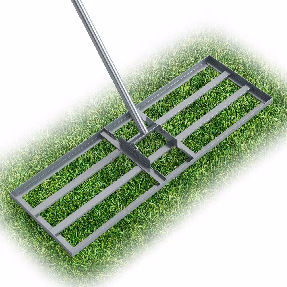 Costway Heavy-Duty Metal Lawn Leveling Rake with Adjustable Handle in Silver – 7