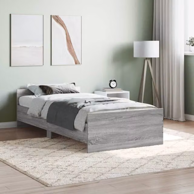 Berkfield Home Single Bed Frame in Grey Sonoma, Engineered Wood, W/D/H: 90 x 190 cm