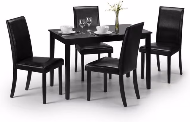 Julian Bowen Hudson Black Rectangular Dining Table and 4 Chairs Set, W/D/H: 114 x 65 x 76 cm