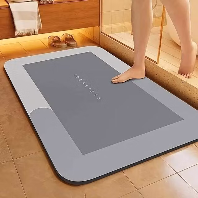 FLAVORA Non-Slip and Quick-Drying Water Absorbent Bath Mat in Light Grey